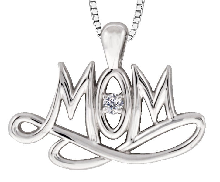 Sterling Silver Mom Diamond Pendant Necklace