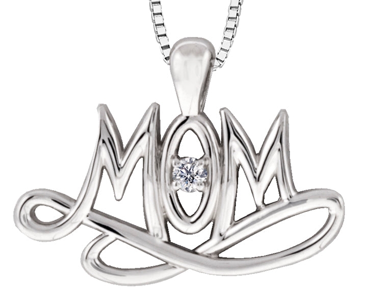 Sterling Silver Mom Diamond Pendant Necklace