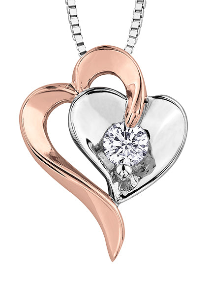 Rose Gold and White Gold Diamond Heart Pendant Necklace