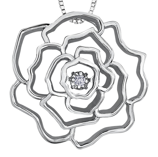 Dancing Diamond Silver Rose Pendant Necklace