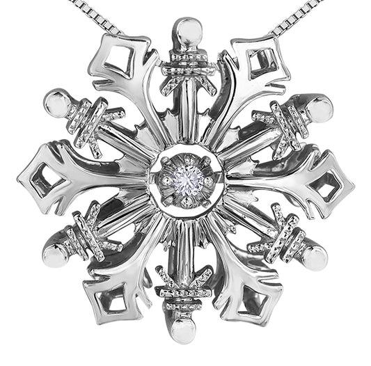 Dancing Diamond Silver Snowflake Pendant Necklace