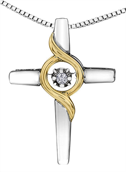 Two tone Dancing Diamond Cross Pendant Necklace