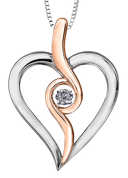 Two tone Dancing Diamond Heart Pendant Necklace