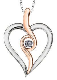 Two tone Dancing Diamond Heart Pendant Necklace