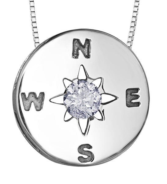 Sterling Silver Compass Pendant with Diamond
