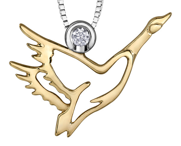 Yellow Gold Canadian Goose Pendant Necklace