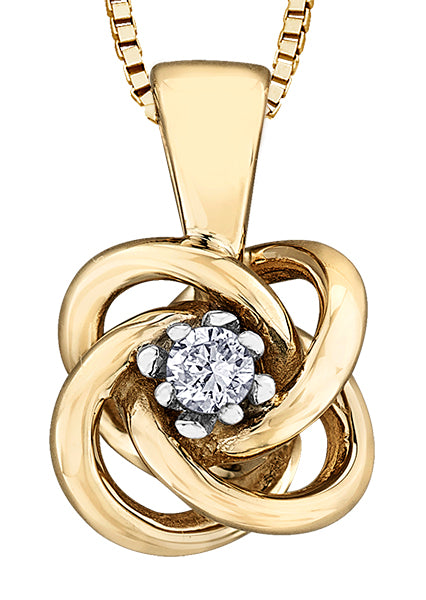 Yellow Gold Knot Diamond Pendant Necklace